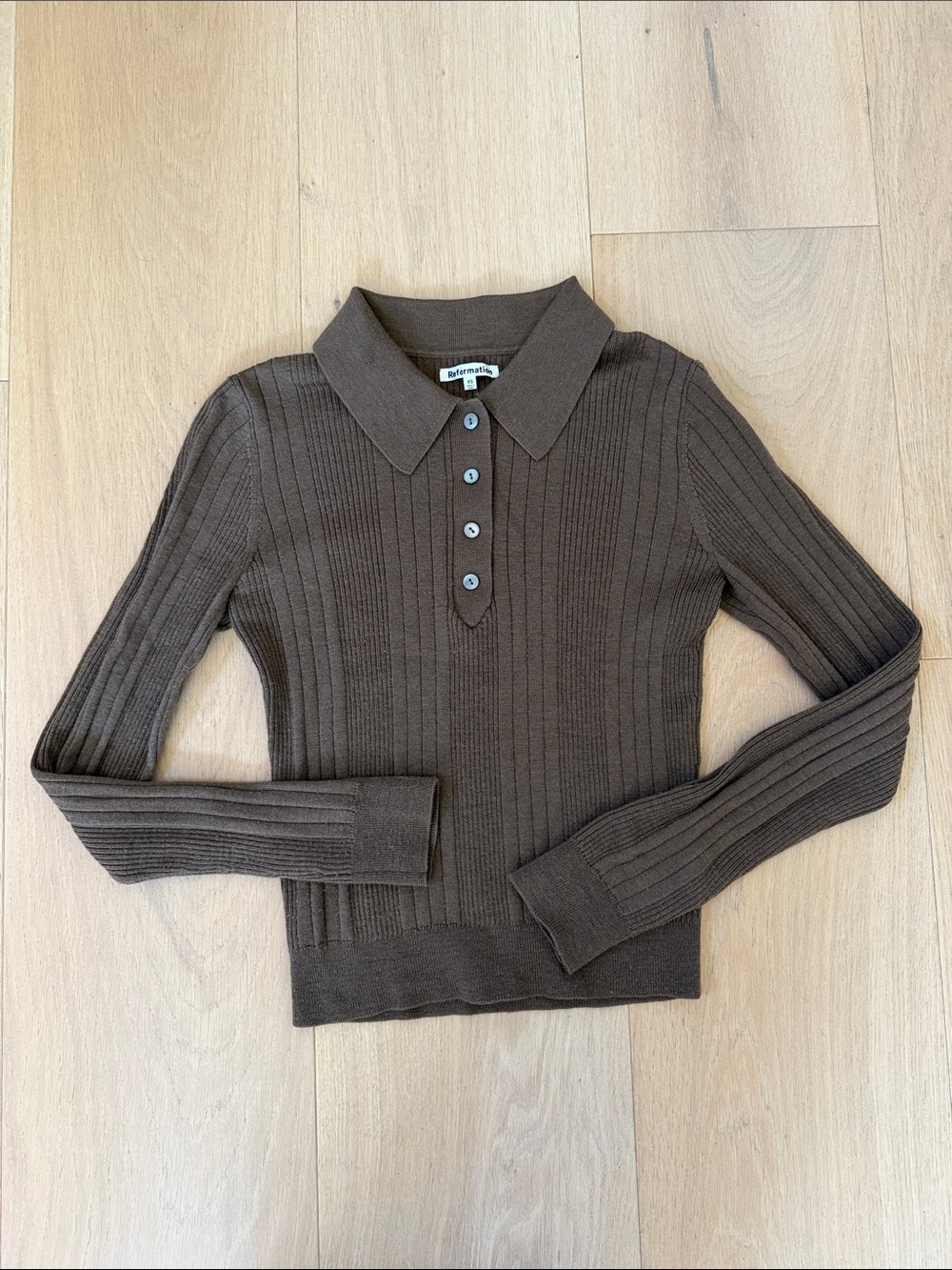 Reformation Hermia Merino Wool Ribbed Polo